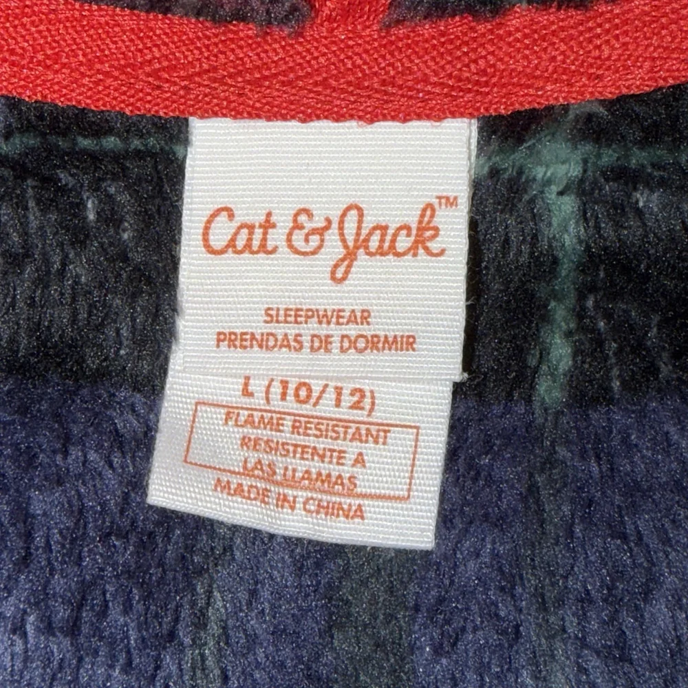 Cat & Jack Boys‎ Christmas 1-Piece Suit Red Blue Plaid Fleece 1/4 Zip Jumper Lrg